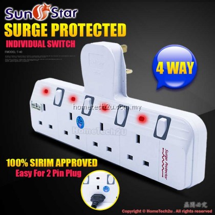 SUNSTAR WALL T-ADAPORT EXTENSION SWITCH SOCKET WITH SURGE PROTECTED (SIRIM APPROVED) SUNSTAR WALL T-ADAPORT EXTENSION SWITCH SOCKET WITH SURGE PROTECTED (SIRIM APPROVED)