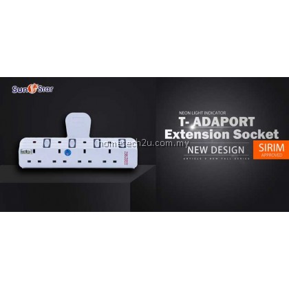 SUNSTAR WALL T-ADAPORT EXTENSION SWITCH SOCKET WITH SURGE PROTECTED (SIRIM APPROVED) SUNSTAR WALL T-ADAPORT EXTENSION SWITCH SOCKET WITH SURGE PROTECTED (SIRIM APPROVED)