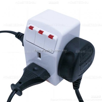 UK 13A 3 Three Way Adaptor Adapter With Neon Switch (Sirim Approved)