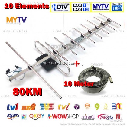 ME Uhf HDTV Digital Antenna Me-10E 10 Element for Myfreeview Antena Mytv DVBT2 [FREE 10Meter Cable]