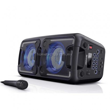 Sharp PS-920 150W High Power Portable Party Speaker with Built-in Rechargeable Battery, Disco Lights, Bluetooth, FM Radio, USB Playback & Microphone - Black
