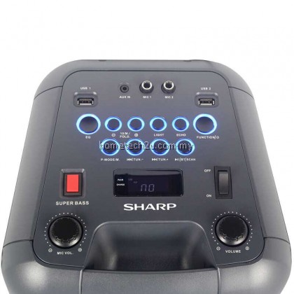 Sharp PS-920 150W High Power Portable Party Speaker with Built-in Rechargeable Battery, Disco Lights, Bluetooth, FM Radio, USB Playback & Microphone - Black