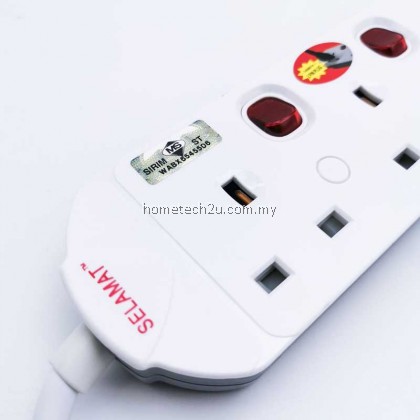 Selamat 4 Gang 2Meters Surge Protection Extension Trailing Socket [SIRIM APPROVED]
