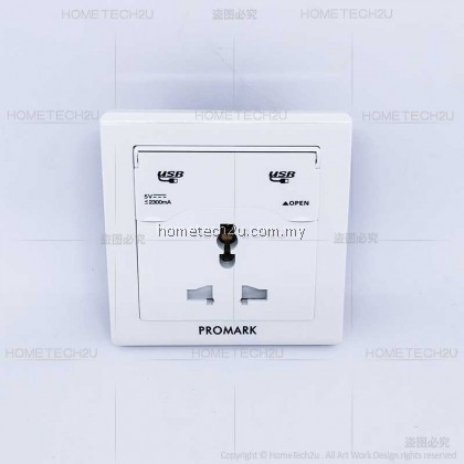 Promark Universal USB wall socket outlet 2 usb port switch socket outlet
