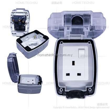 DLX Weatherproff/Waterproof Outdoor Socket 13A Wall Switch Single Socket IP66 Outside UK Plug Power Outlet