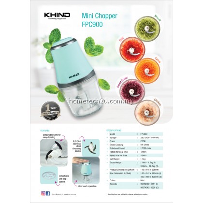 Khind Mini Chopper Blender Chopper Machine FPC900 Khind Mini Chopper Blender Chopper Machine FPC900