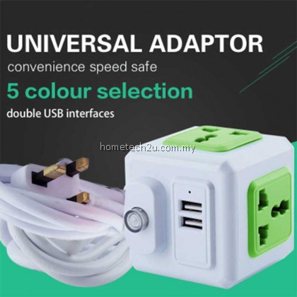 Universal Standard Magic Cube Socket 110-250V 10A 4 Outlets With 2 USB Ports 5V 2A Adapter Extension Cable 2m 2500W Home