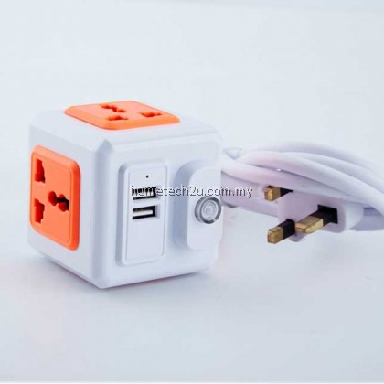 Universal Standard Magic Cube Socket 110-250V 10A 4 Outlets With 2 USB Ports 5V 2A Adapter Extension Cable 2m 2500W Home