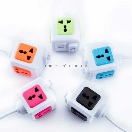 Universal Standard Magic Cube Socket 110-250V 10A 4 Outlets With 2 USB Ports 5V 2A Adapter Extension Cable 2m 2500W Home