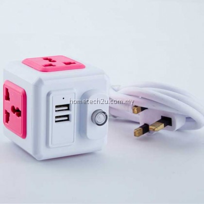 Universal Standard Magic Cube Socket 110-250V 10A 4 Outlets With 2 USB Ports 5V 2A Adapter Extension Cable 2m 2500W Home