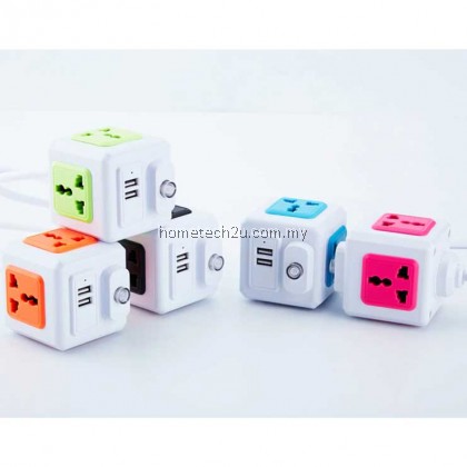 Universal Standard Magic Cube Socket 110-250V 10A 4 Outlets With 2 USB Ports 5V 2A Adapter Extension Cable 2m 2500W Home