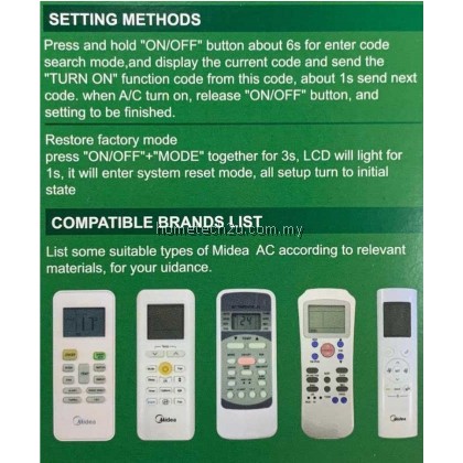 Midea Air Cond Remote Control Aircond Multi Replacement HUAYU (K-MD1357) Air Conditioner