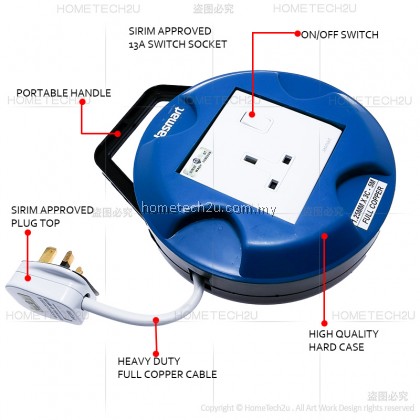 Heavy Duty Extension Roller Bulat 5 /7 meter 1.25mm x 3C Full Copper Cable Reel Socket Sirim Approved (Random Color)