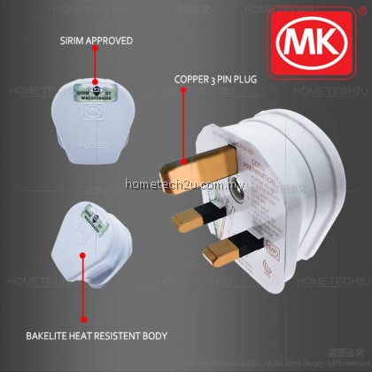 High Quality MK Heavy Duty Bakelite 13Amp Fused 3 Pin Plug Top Sirim Approved for Oven, Water Heater, Kettle, Washing Machine, Refrigerator, Freezer