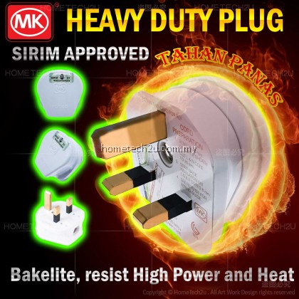 High Quality MK Heavy Duty Bakelite 13Amp Fused 3 Pin Plug Top Sirim Approved for Oven, Water Heater, Kettle, Washing Machine, Refrigerator, Freezer