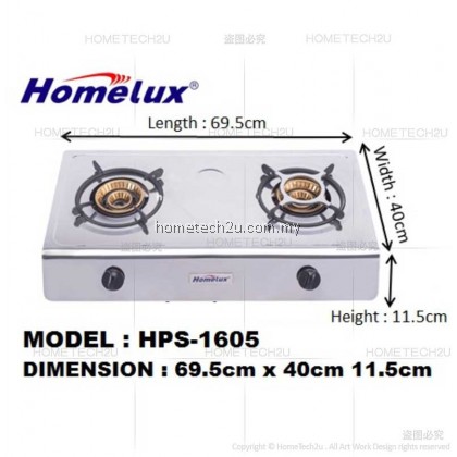 HOMELUX DOUBLE BURNER WHIRLWIND CYCLONE CAP BURNER GAS STOVE COOKER HPS-1605 [Sirim Approved]