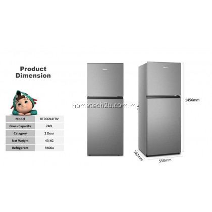 HISENSE Fridge RT266N4CGN 240L Non-Inverter Top Freezer 2 Door Fridge Refrigerator HISENSE Fridge RT266N4CGN 240L Non-Inverter Top Freezer 2 Door Fridge Refrigerator