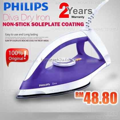Philips Diva Dry Iron GC122 GC122/30 Non-Stick 1200W