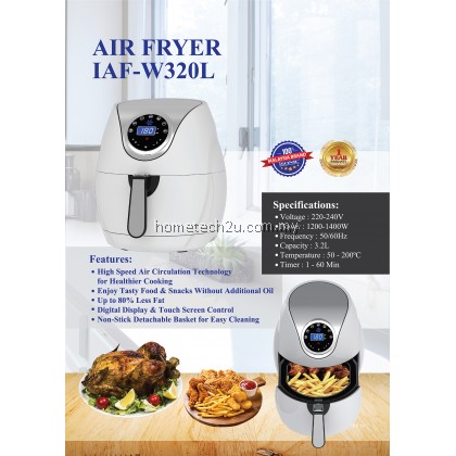 iSONIC 3.2L Multifunction Air Fryer Chicken Oil free Air Fryer Health Fryer Pizza Cooker Smart Touch LCD Electric Deep Airfryer IAF-W320L