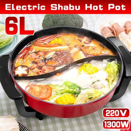 Steamboat Pot 1300W 220V Electric Hot Pot double Soup pots Shabu Cookware Kitchen indoor Smokeless Pots Non Stick Induction Cookers 6L
