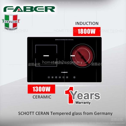 FABER Double-burner Electric Cooktop 1800W + 1300W Built in Hob Ceramic & Induction Cooker w SCHOTT CERAN Glass