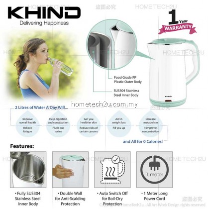 Original Khind Electric Jug Kettle Double Wall Protection 2.0L Big Capacity SUS304 (Sirim Approved)