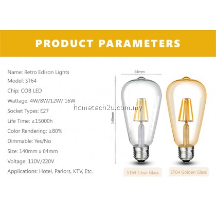Antique ST64 LED E27 Bulb Retro Lamp Decorative Bulb 4W 8W LED Light E27 Edison Light For Cafe Coffee Shop