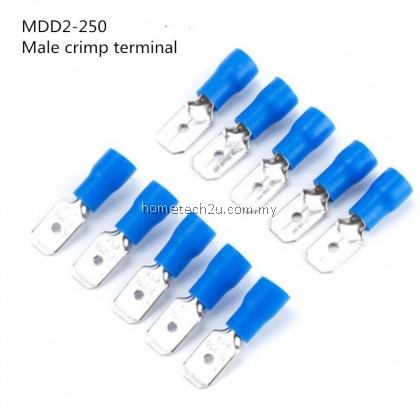 MDD2-250 6.3mm Cable lug Clip Wire Connector Male Insulated Electrical Crimp Terminal for 1.5-2.5mm2 Connectors Cable