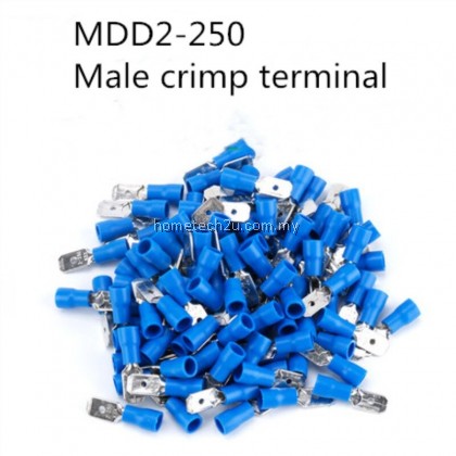 MDD2-250 6.3mm Cable lug Clip Wire Connector Male Insulated Electrical Crimp Terminal for 1.5-2.5mm2 Connectors Cable