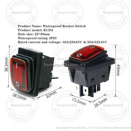 Waterproof boat-shaped rocker switch KCD4-201N 4 feet 2 gears with light silver point high current rocker power supply