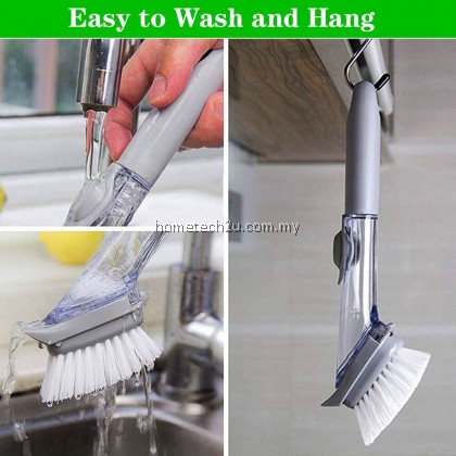 Kitchen Cleaning Brush 2 In 1Handle Cleaning Brush with Removable Brush Sponge Dispenser Dishwashing Brush Kitchen Tools