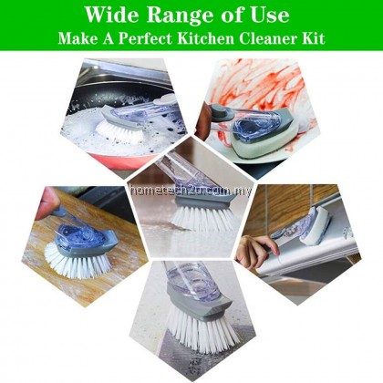 Kitchen Cleaning Brush 2 In 1Handle Cleaning Brush with Removable Brush Sponge Dispenser Dishwashing Brush Kitchen Tools