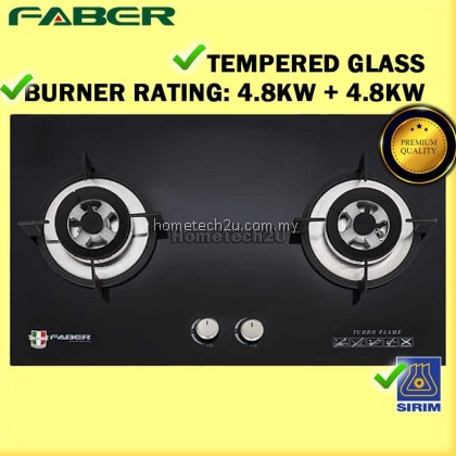 Faber Italia 4.8kW Tempered Glass Built-in Cooker Hob / Gas Stove FGH VITTO 2B/76BK