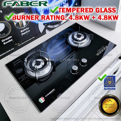 Faber Italia 4.8kW Tempered Glass Built-in Cooker Hob / Gas Stove FGH VITTO 2B/76BK