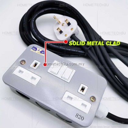13amp/15amp Metal Clad Heavy Duty Portable Socket Extension Trailing Socket Metal Socket Extension Plug 5Meter