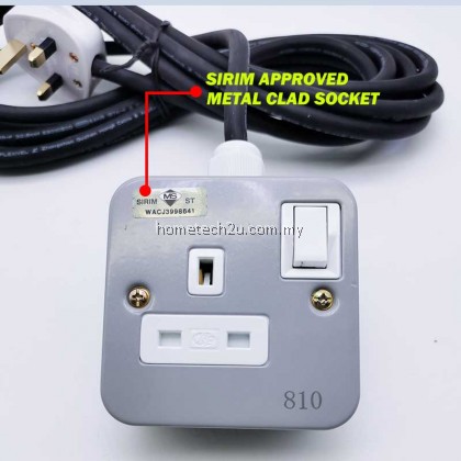 13amp/15amp Metal Clad Heavy Duty Portable Socket Extension Trailing Socket Metal Socket Extension Plug 5Meter