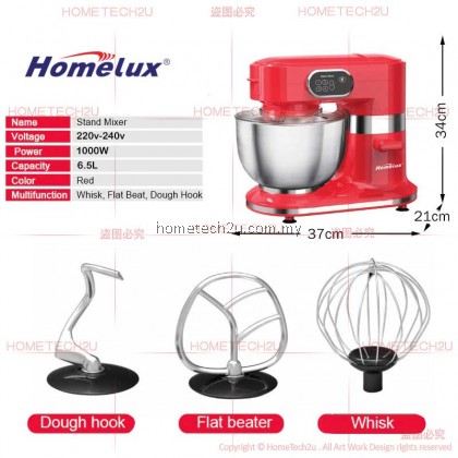 Homelux Stand Mixer Heavy Duty 6.5L 2.5KG 1000W Professional Baking Mixer Cake Mixer Low Noise Sirim HSM-F612 揉面机 打蛋机 Homelux Stand Mixer Heavy Duty 6.5L 2.5KG 1000W Professional Baking Mixer Cake Mixer Low Noise Sirim HSM-F612 揉面机 打蛋机
