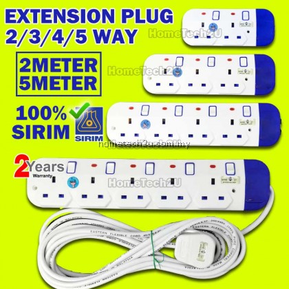 Extension Plug with Sirim Approved 13A Trailing Socket Copper Cable Power Plug 2/5 meter