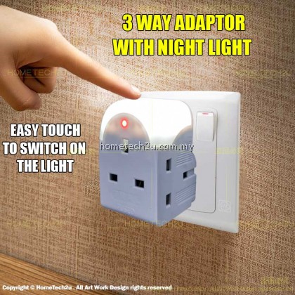 Extension Plug 13A 3 Way Adaptor with Nigh Lamp 2 USB Charger USB plug three adapter adaptor Extension Socket Kepala Tiga Lampu Tidur (Sirim)