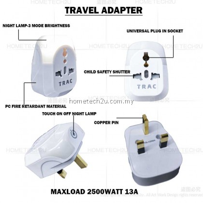 Extension Plug 13A 3 Way Adaptor with Nigh Lamp 2 USB Charger USB plug three adapter adaptor Extension Socket Kepala Tiga Lampu Tidur (Sirim)