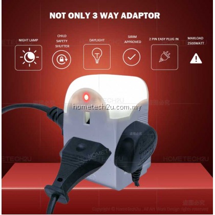 Extension Plug 13A 3 Way Adaptor with Nigh Lamp 2 USB Charger USB plug three adapter adaptor Extension Socket Kepala Tiga Lampu Tidur (Sirim)