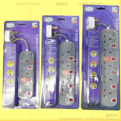 Lemax Trailing Socket Extension Wire Cable Plug Socket With Neon Indicator Sirim Approved