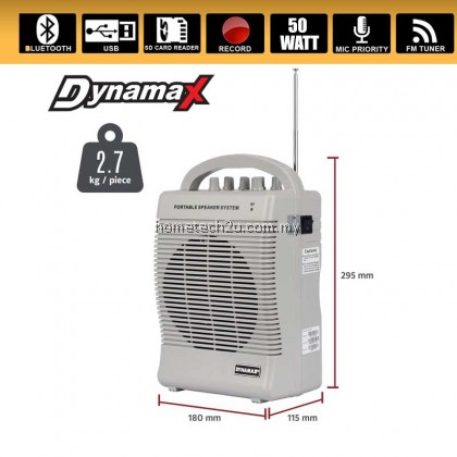 DYNAMAX SR139H Portable PA System Speaker Outdoor Rechargeable PA Amplifier Wireless Bluetooth USB/SD FM SR138H