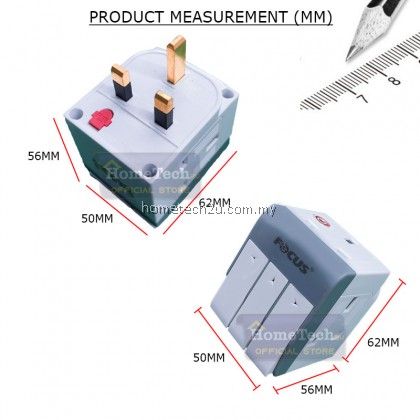 FOCUS 3 Way Adapter Extension Plug Extantion Socket with Sirim Individual Switch & Neon Safety Shutter
