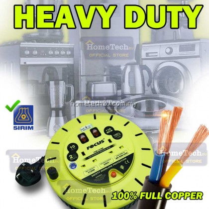 Focus Heavy Duty Extension Roller Round Extantion Cord Extension Plug Bulat Full Copper 1.25mm with Sirim Approved 10Meter 