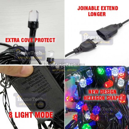 Lampu Raya Lip Lap LipLap 10M 100leds Colourful Hexagon RGB Led String Light Fairy Christmas Decoration Lights