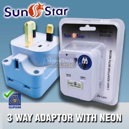 Sunstar 3 Way Adapter 13A Extension Plug 3 Socket 1 to 3 Extension Socket Plak Kepala 3 Sirim Approved 