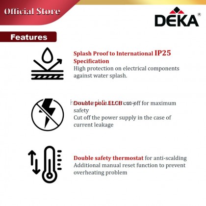 DEKA PREMIO Non-Pump Instant Electric Heat Hot Water Heater without Pump Black / White (Sirim Approved)
