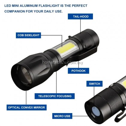 Mini Torch LED Rechargeable Flashlight Portable USB Charging Flashlight High Power Bank Camping Waterproof Long Range