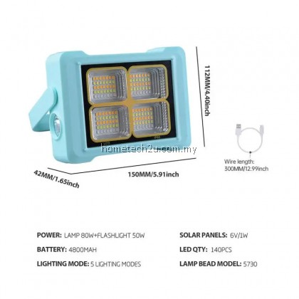 Portable LED Work Light with Rechargeable Battery Solar LED Flood Light+Flashlight Emergency Phone Charge Camping